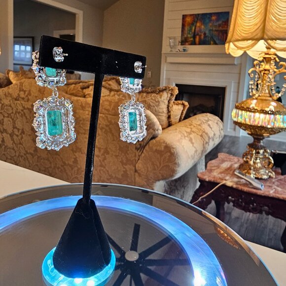 Paraiba Tourmaline Emerald Earrings - Picture 3 of 8